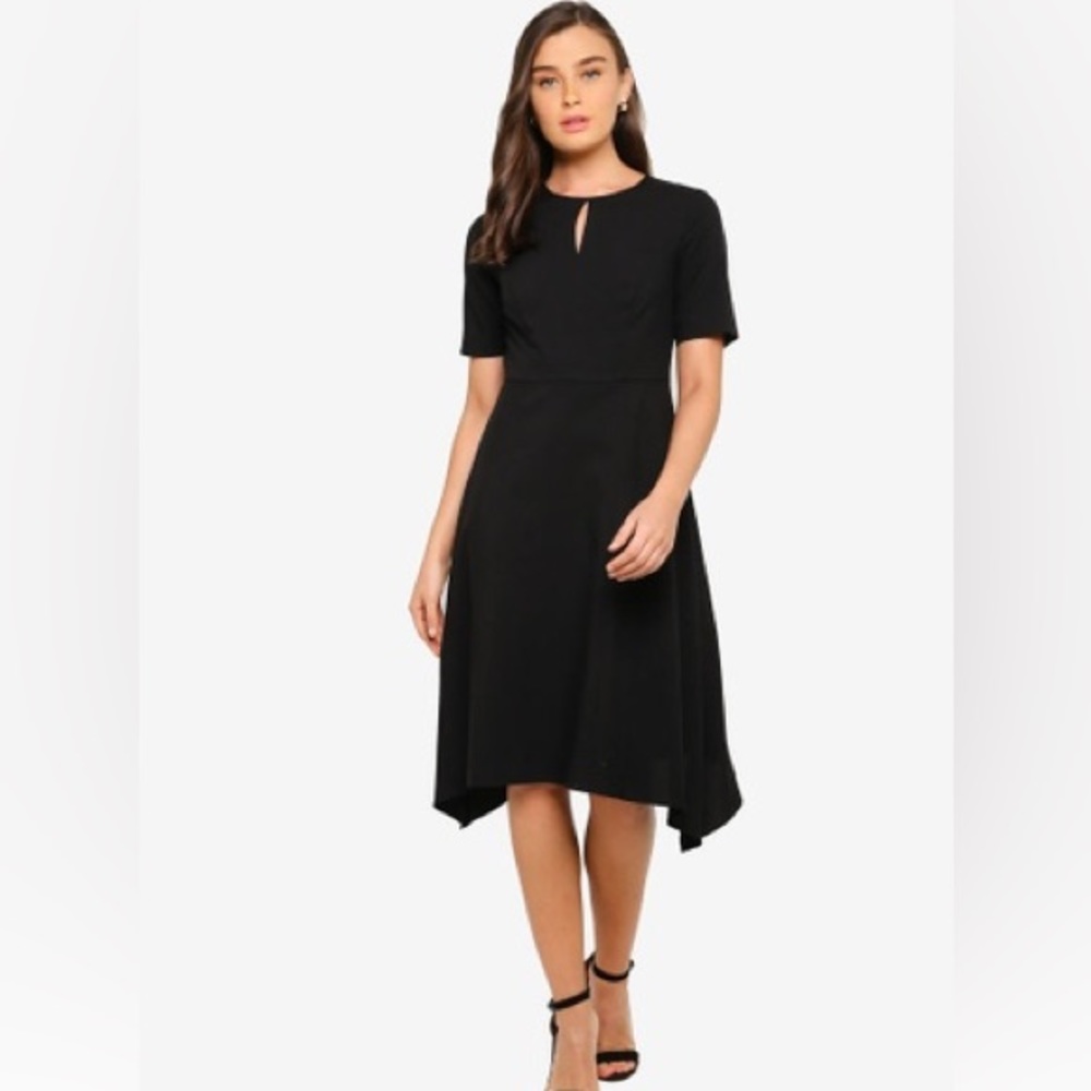 DOROTHY PERKINS | Black Keyhole Asymmetrical Midi Dress Sz US 8